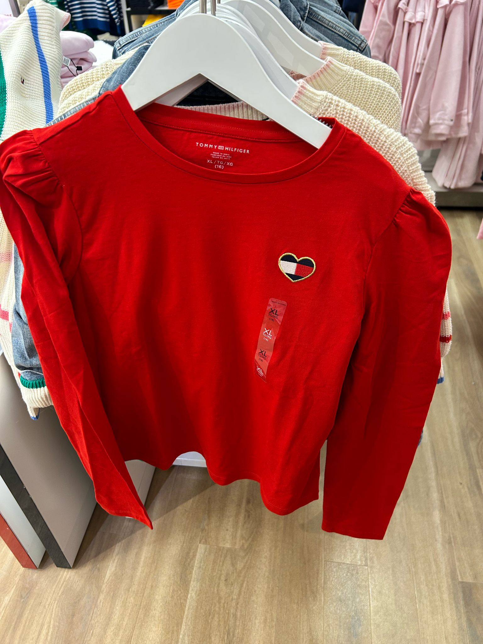 Tommy Girls' Puff-Shoulder T-Shirt / RED