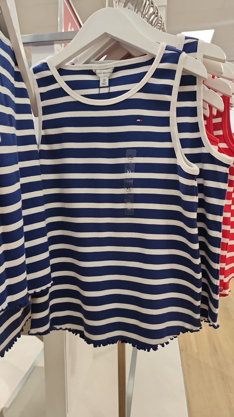 TOMMY Girls Stripe Lettuce-Hem Tank Top Blue Ink
