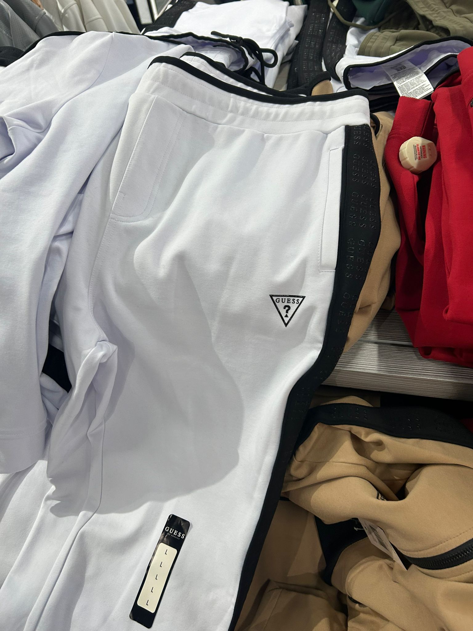 GUESS Mens' Ismael Logo-Tape Color-Block Joggers White