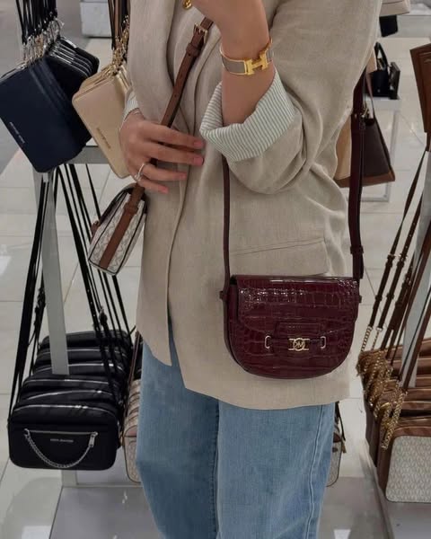 Women Michael Kors Saddle Crocodile Embossed Cross Body Bag, Maroon