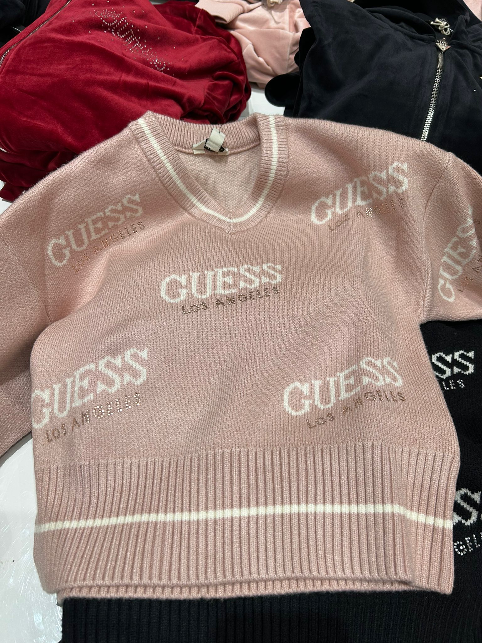 Guess Girls Dateryn V-Neck Sweater (7-14) Pink