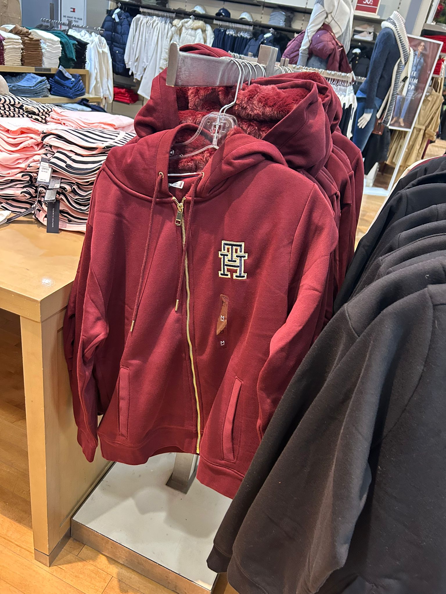 Womens' Tommy Plush-Lined Fleece Zip Hoodie Deep Rouge