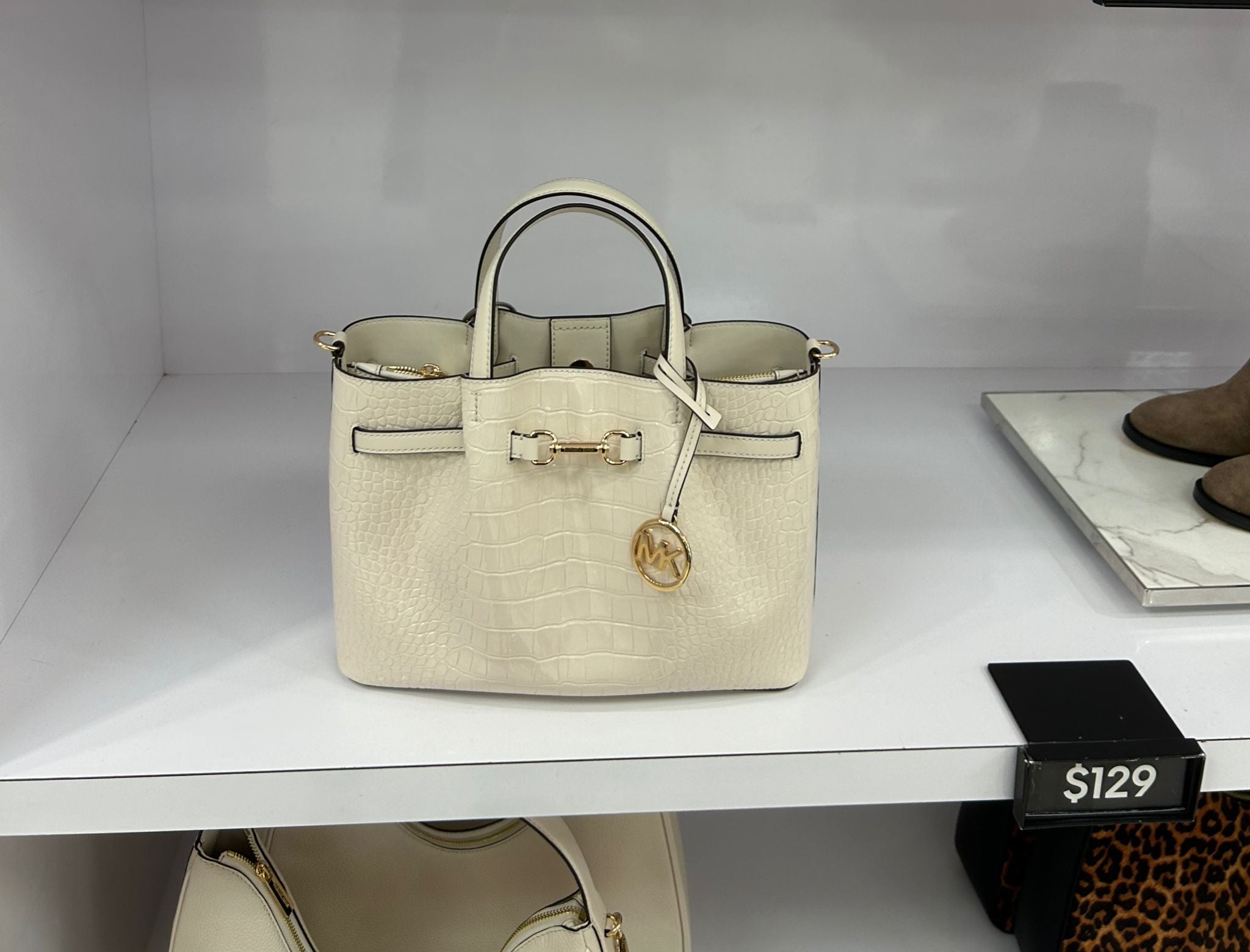 Women's Michael Kors Carson Medium Crocodile Embossed SatchelL T CREAM