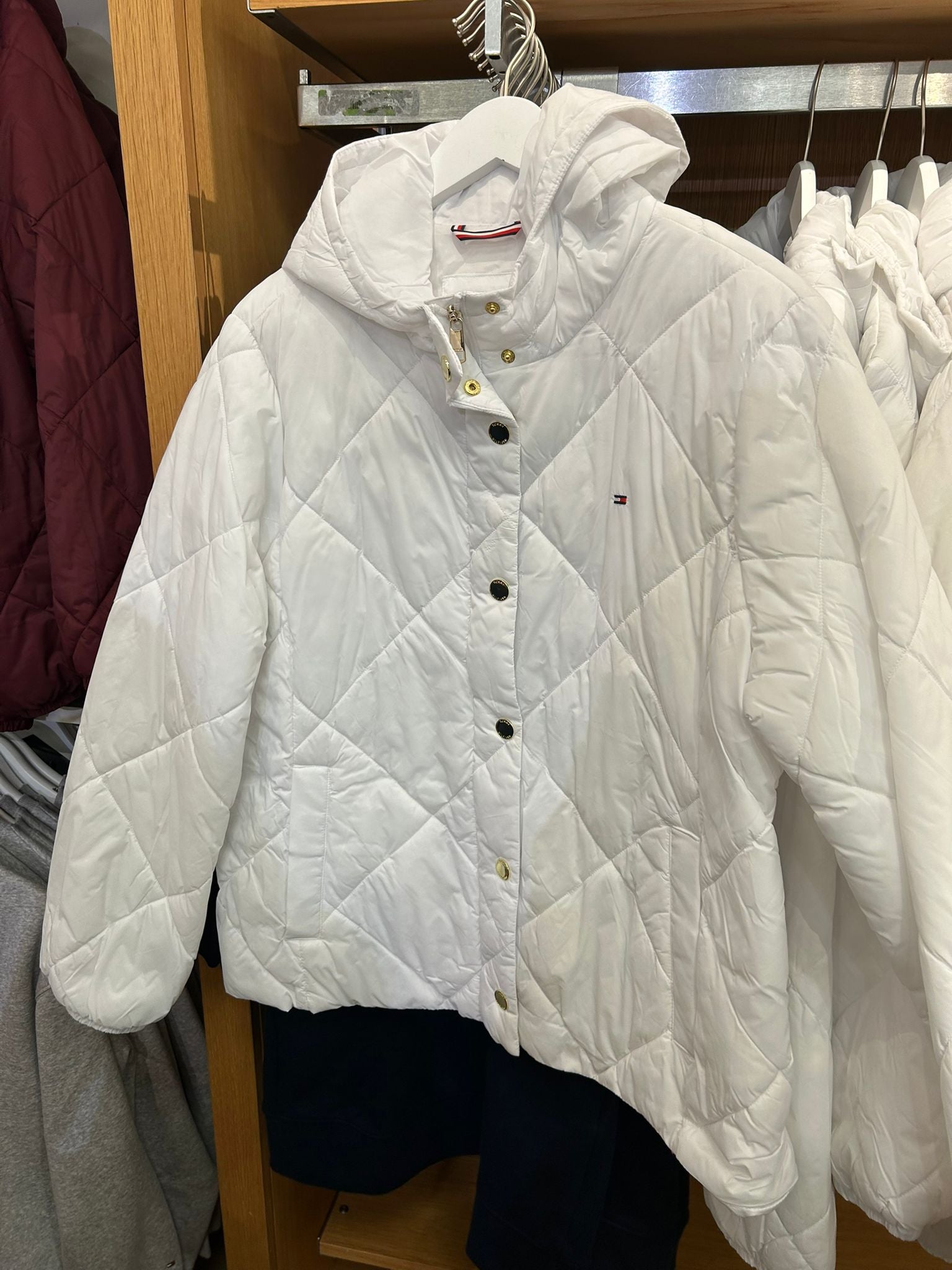 TOMMY WOMENS' Lightweight Hooded Padded Quilted Jacket WHITE