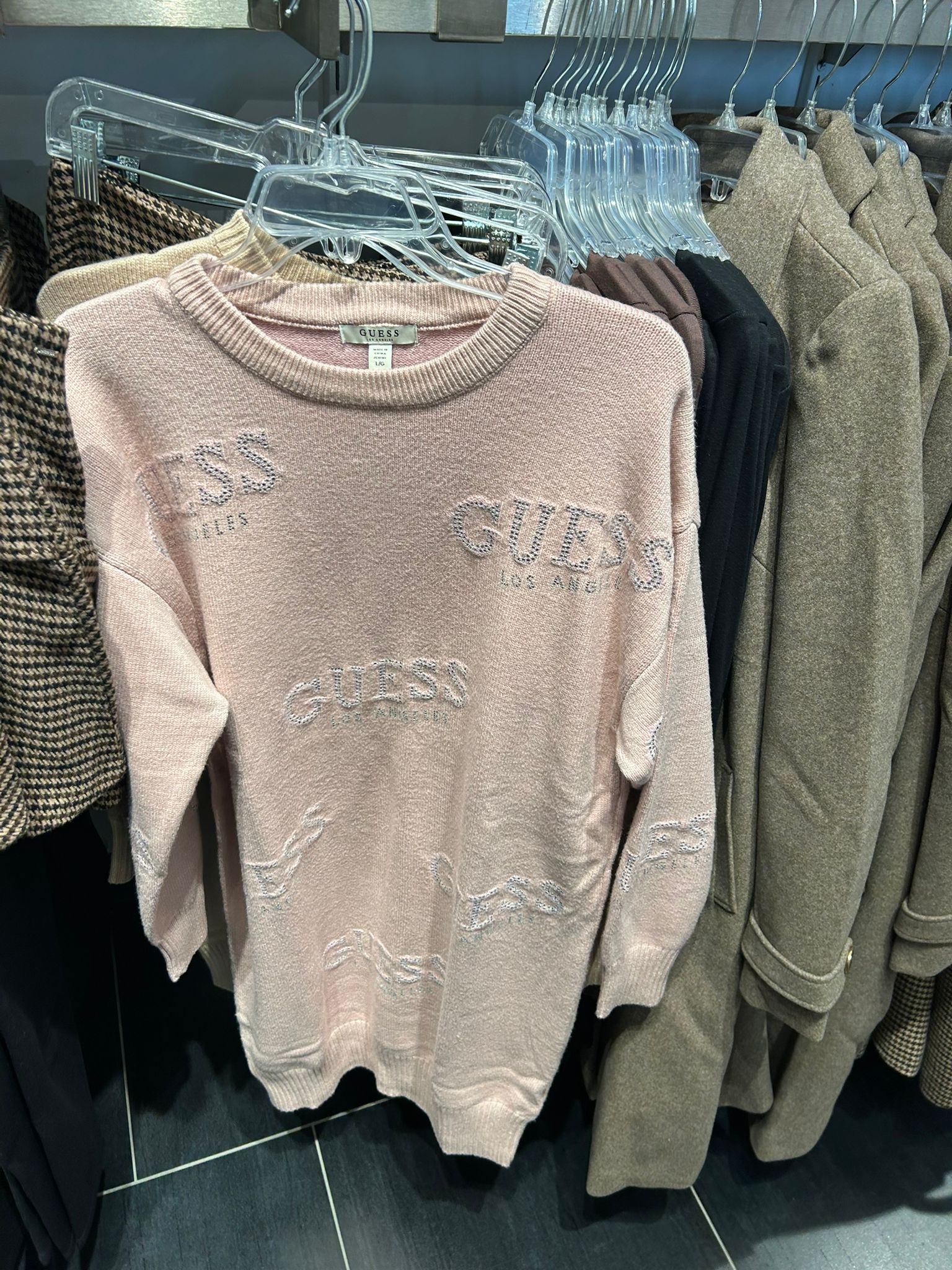 Guess WOMENS' Dateryn Logo Printed Sweater Dress Pink