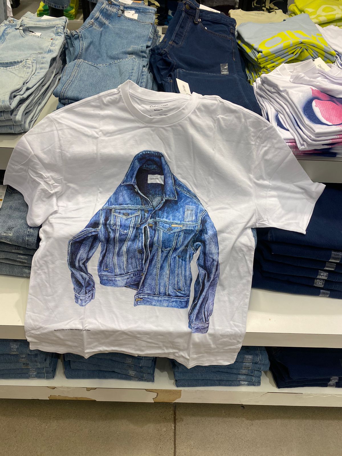 CALVIN KLEIN MENS' Denim Jacket T-shirt In White