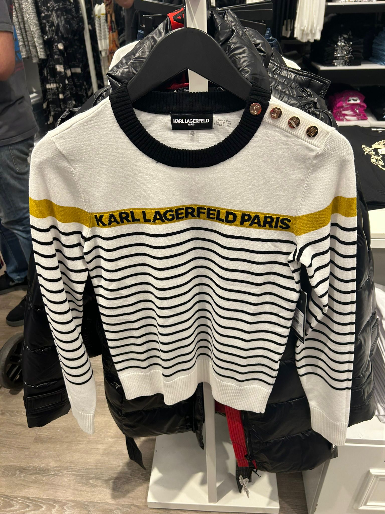 Karl Lagerfeld Paris Womens' STRIPED LOGO SWEATER