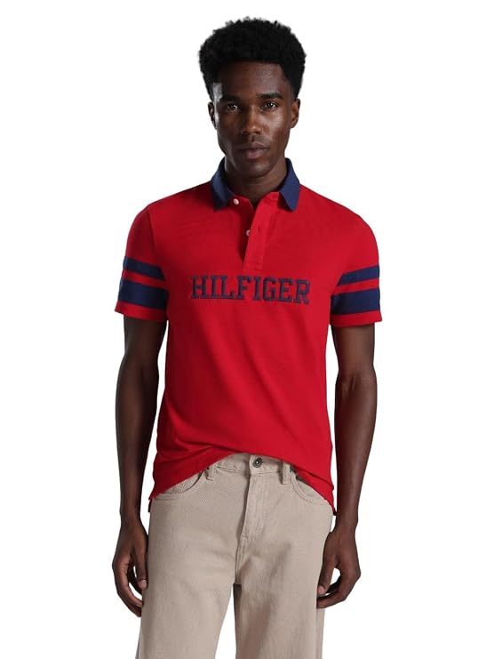 Tommy Men's Embroidered Logo Regular fit Cotton Polo T-Shirt-Red