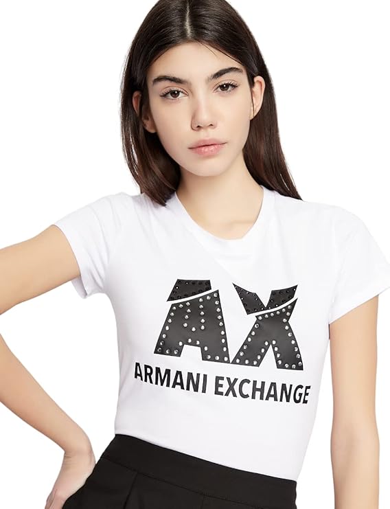 Armani Exchange Womens' dam Studded Logo Scoop Neck