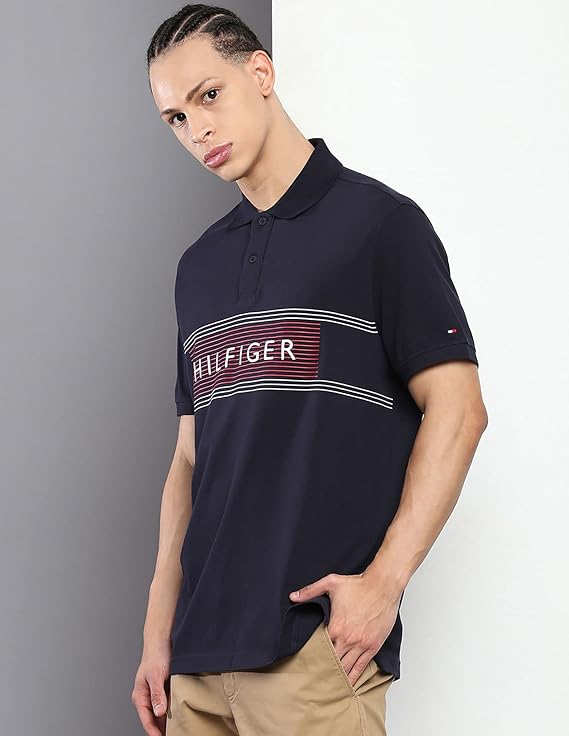 Tommy Hilfiger Regular Fit Hilfiger Chest Stripe Polo - Black