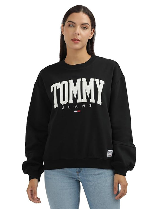 WOMENS' Embroidered Tommy Hilfiger Varsity Logo Sweatshirt - Black