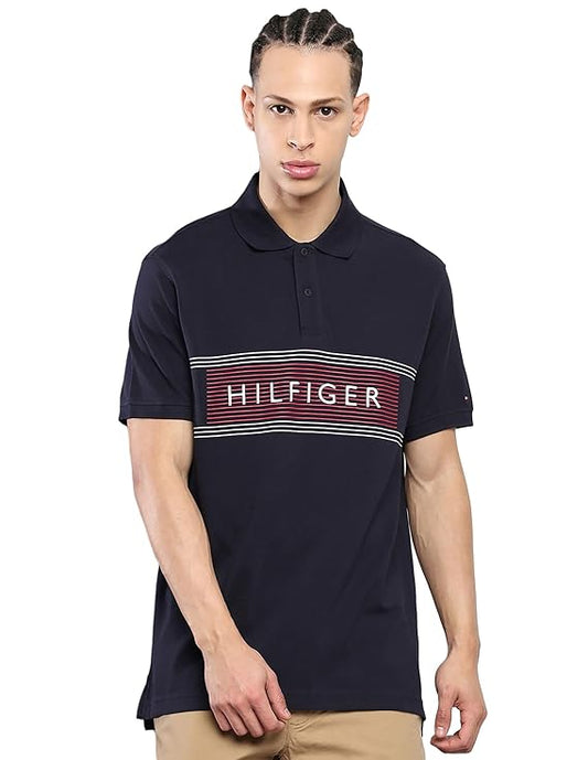 Tommy Hilfiger Regular Fit Hilfiger Chest Stripe Polo - Black