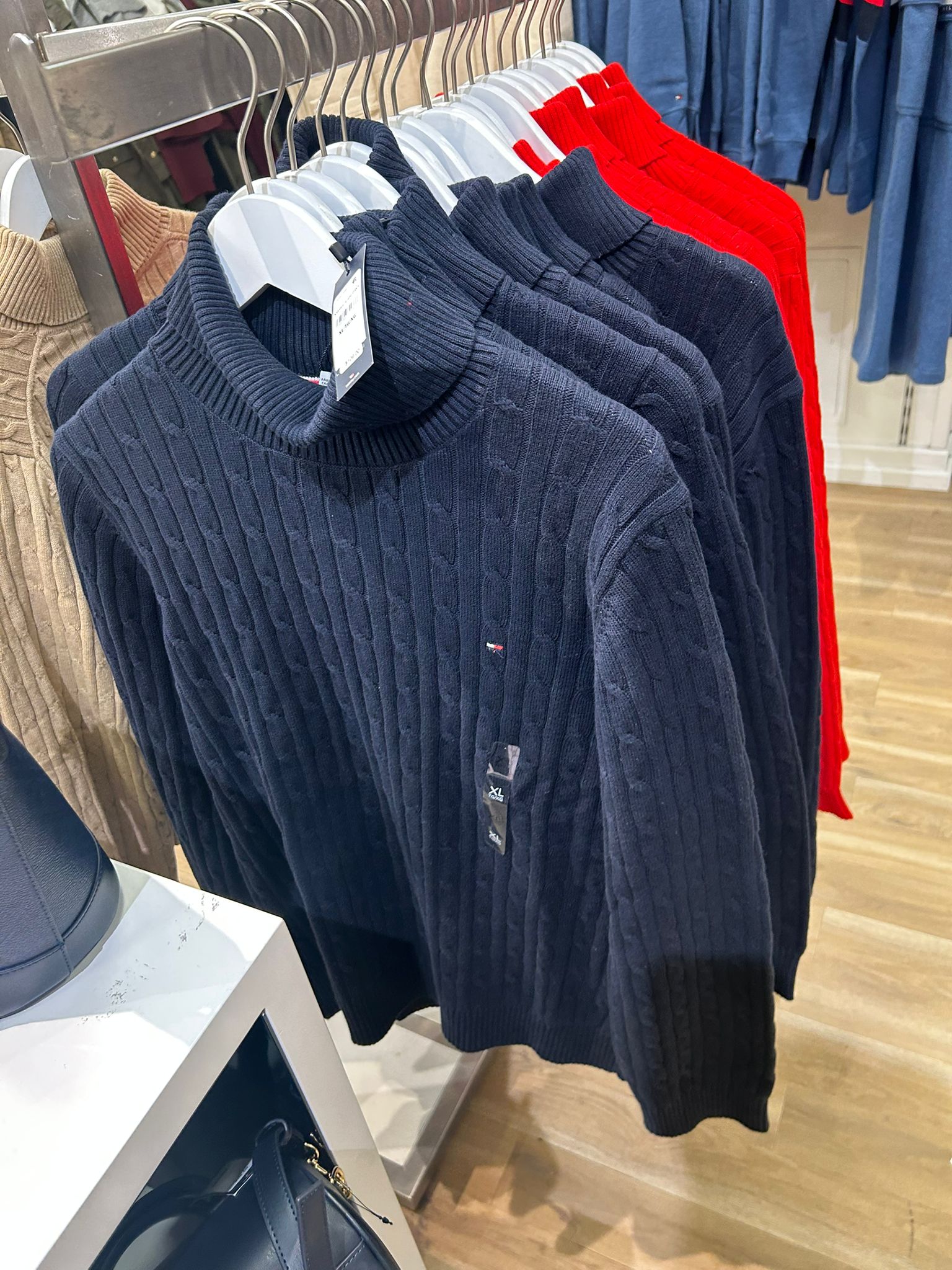 Womens' TOMMY Cable Knit Turtleneck Sweater Navy