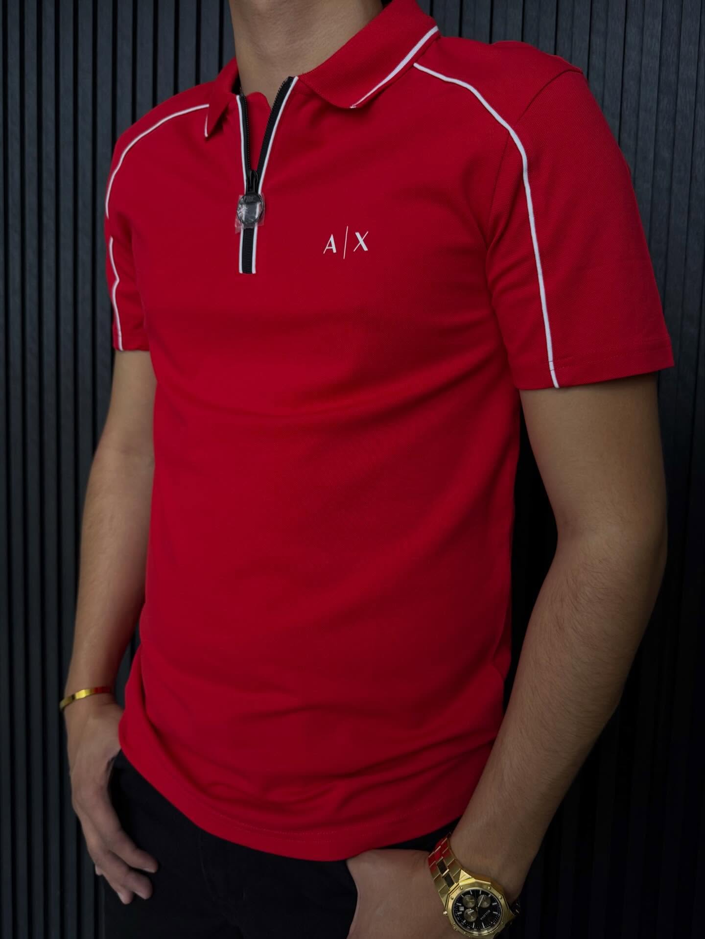 A|X Armani Exchange Men's Zipper Logo Polo T-Shirt.-Red