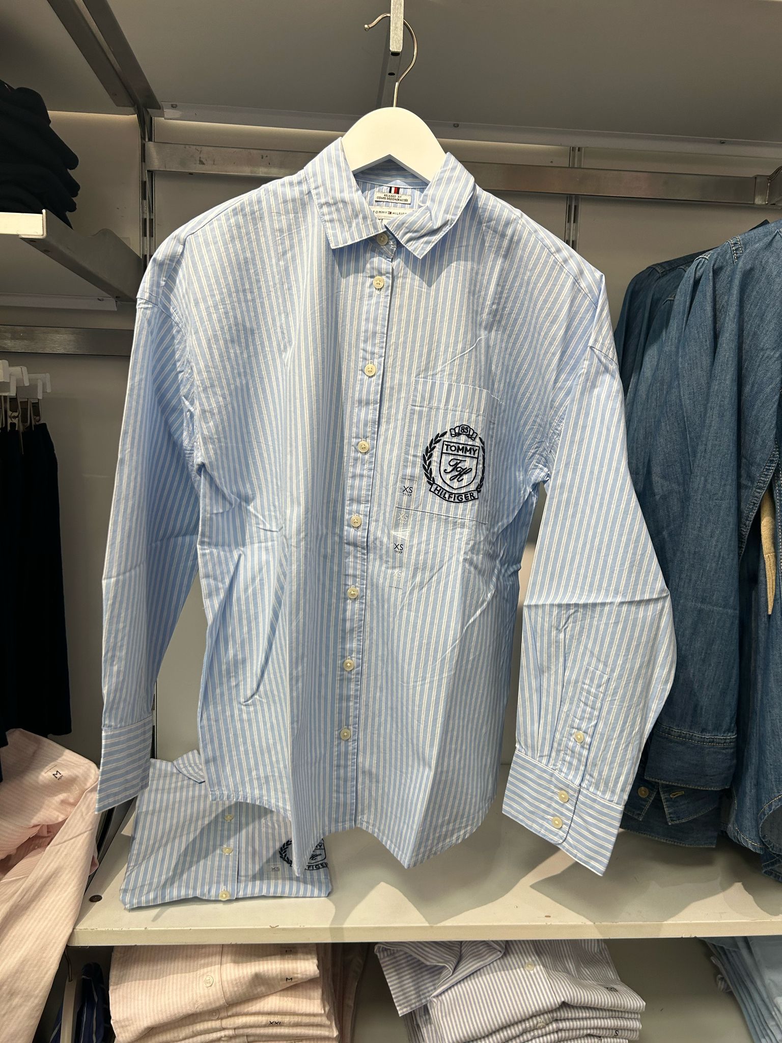 Tommy Womens' Relaxed Fit Crest Logo Stripe Shirt