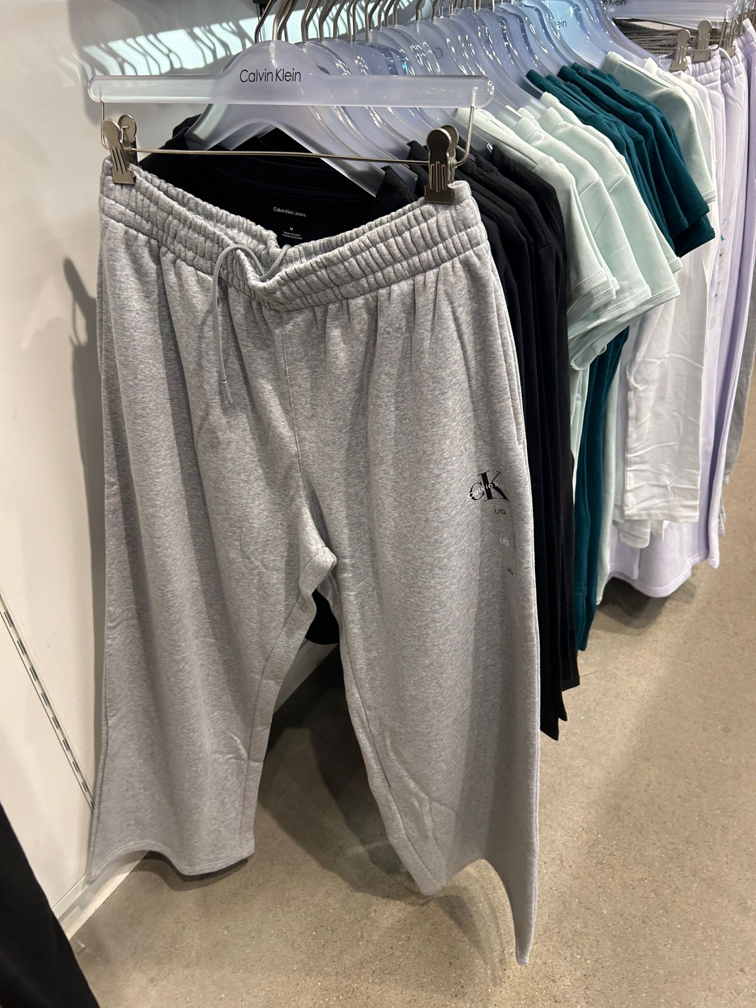 Calvin Klein Womens' Monogram Logo Fleece Wide Leg Sweatpants Heroic Grey Heather