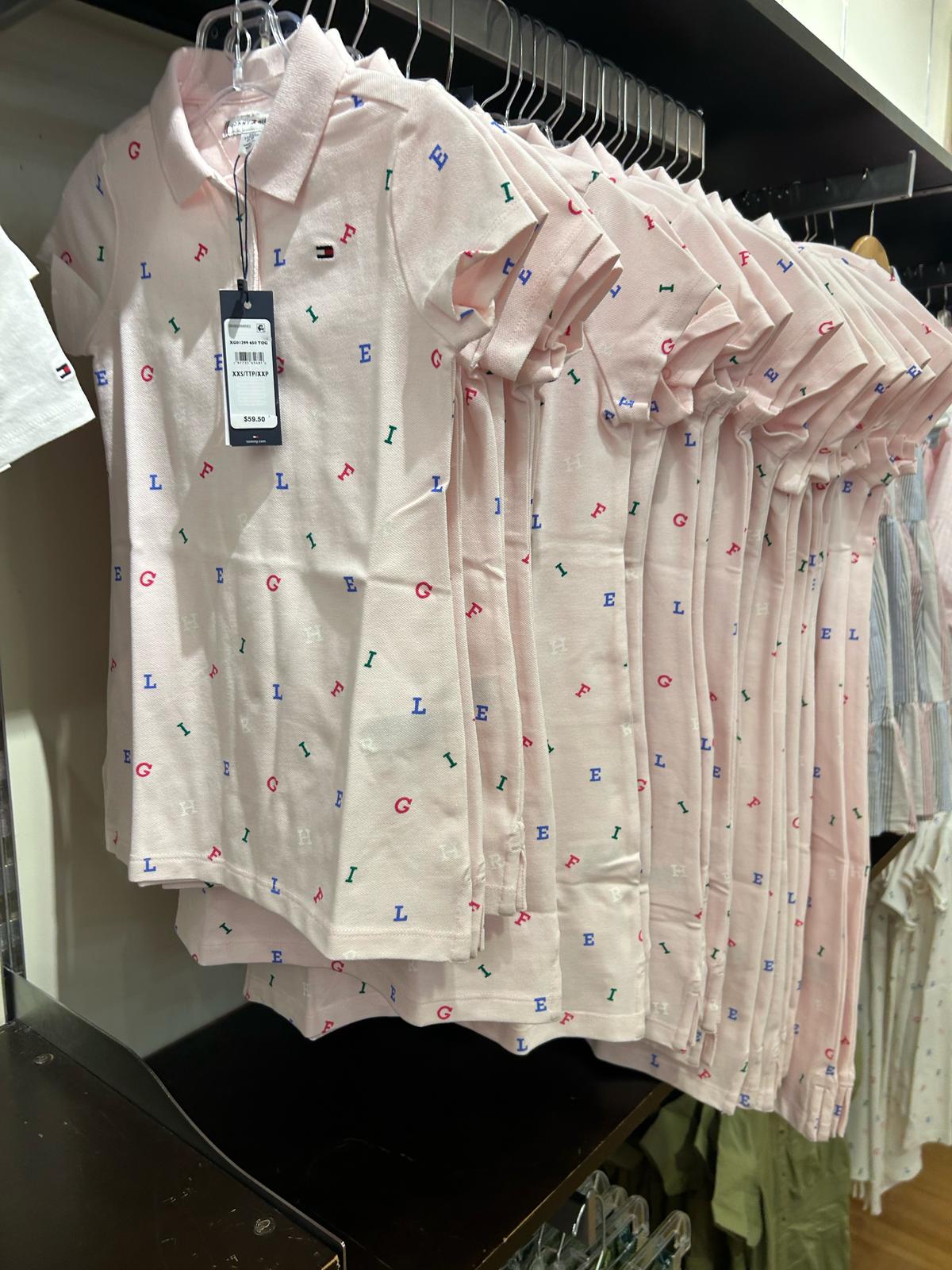 Tommy Girls' Allover Logo Letter Polo Dress/ pink