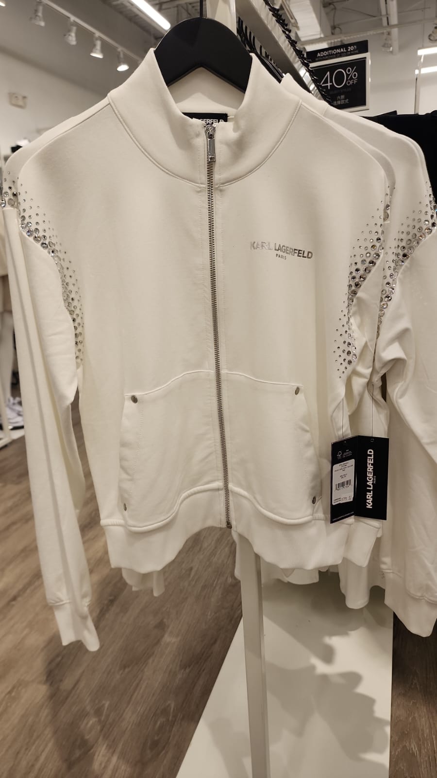Karl Womens' RHINESTONE TRIM TRACK JACKET / white