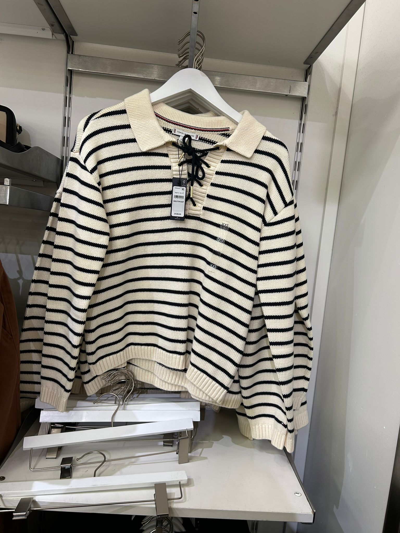 WOMENS' Tommy Hilfiger Stripe Lace-Up Polo Sweater