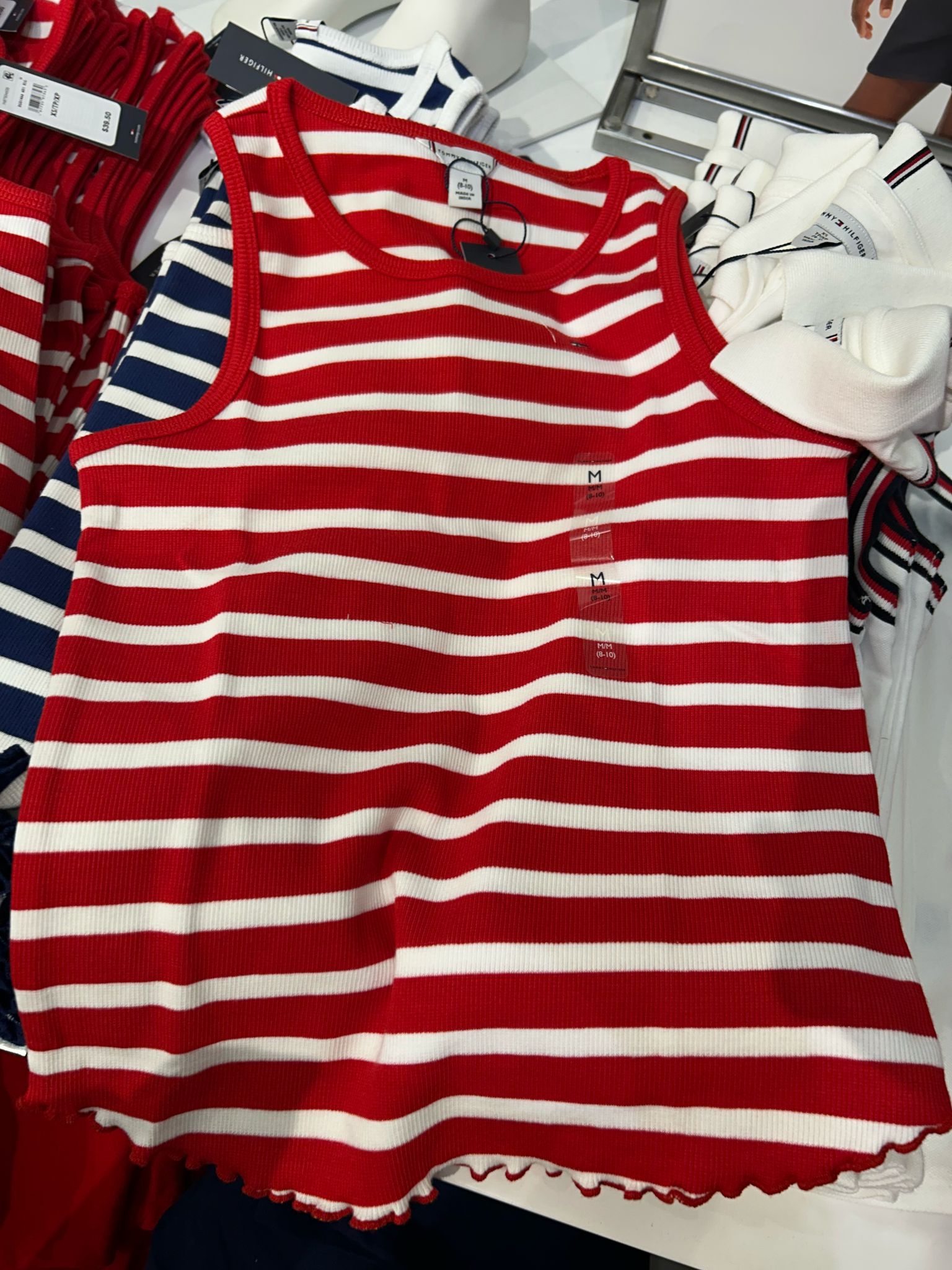TOMMY Girls Stripe Lettuce-Hem Tank Top