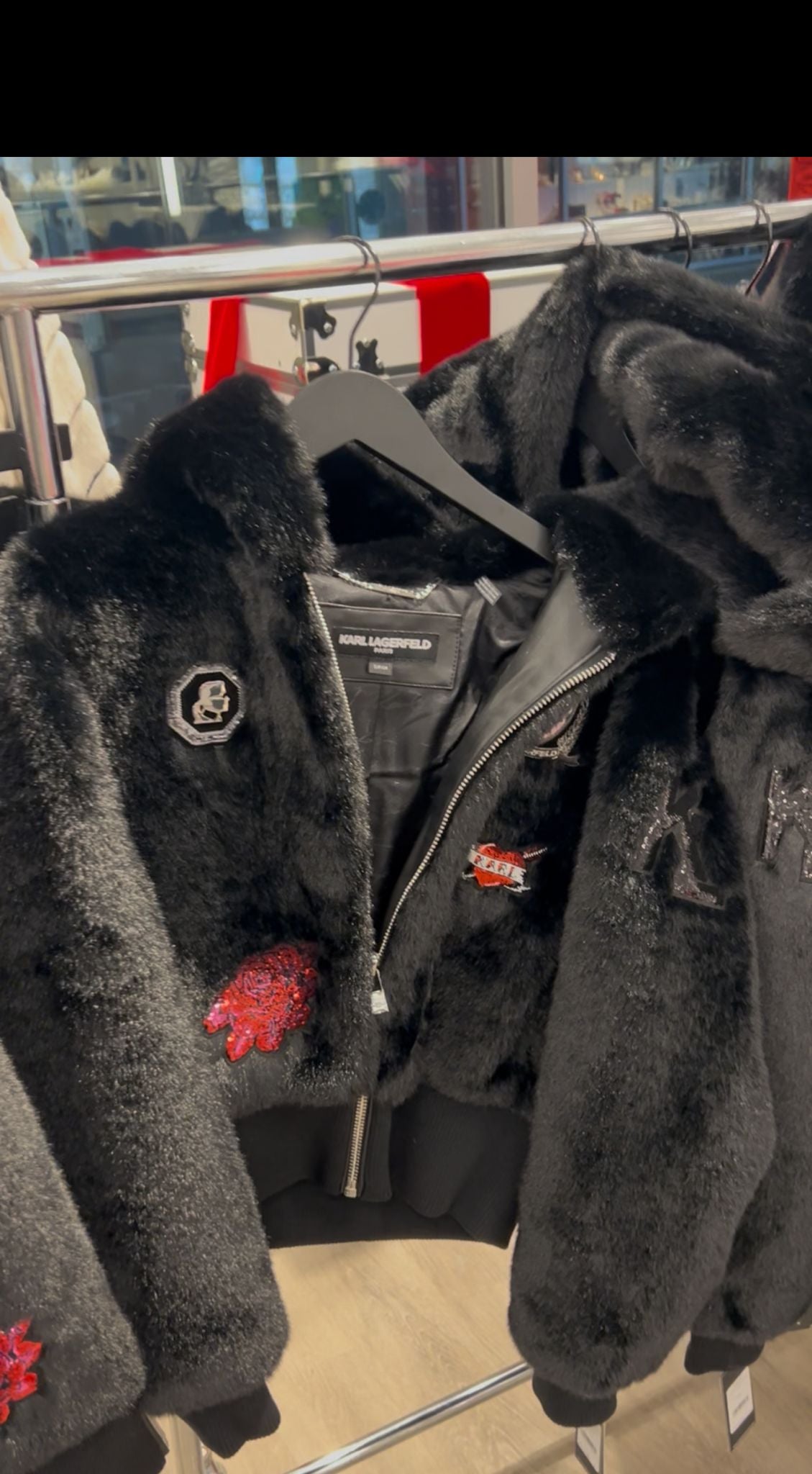 Karl Lagerfeld Paris Women's FAUX FUR PATCH BOMBER