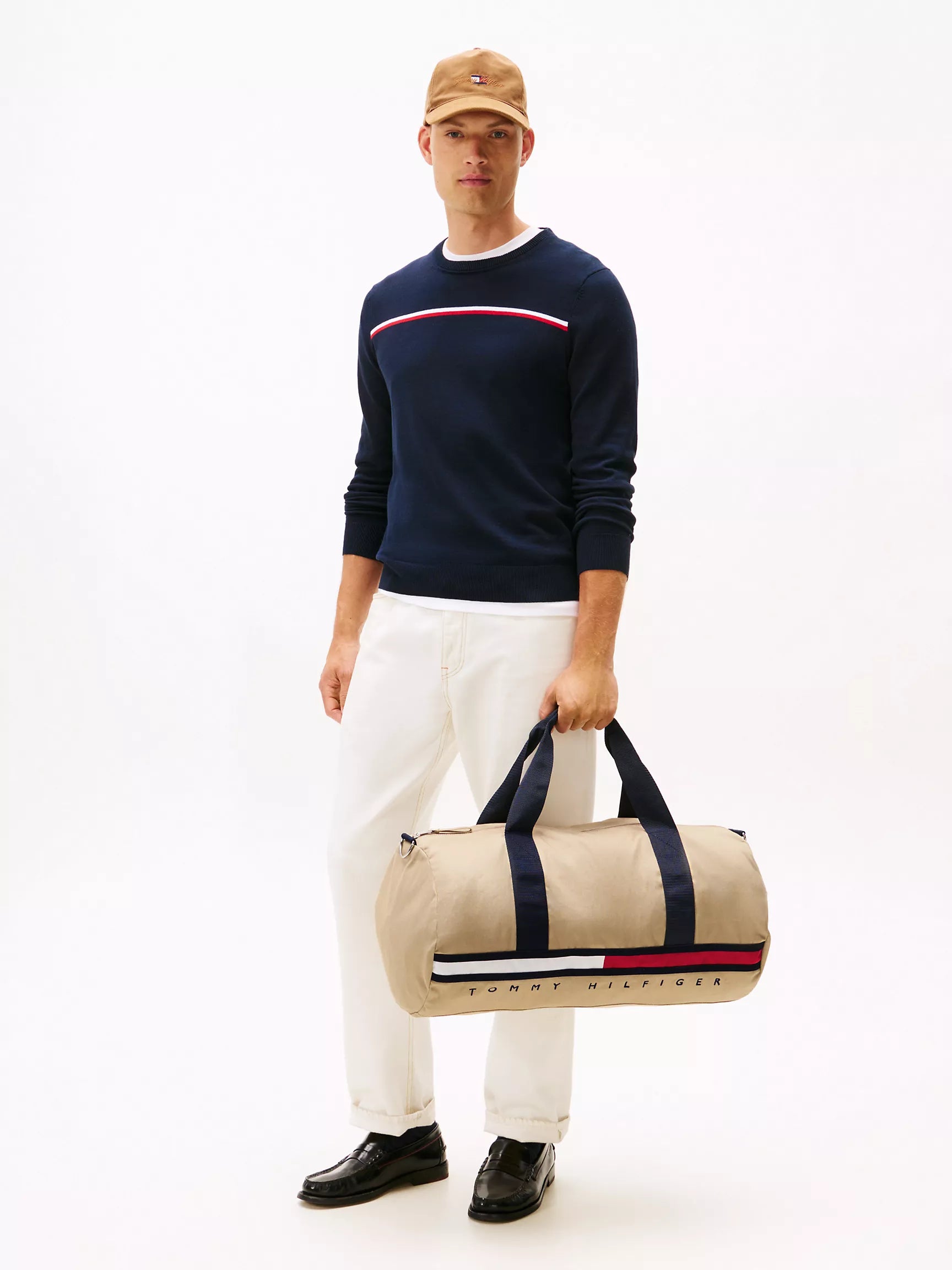 MEns' Tommy Flag Stripe Logo Duffle Khaki Sand