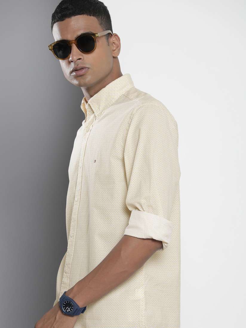 Tommy Hilfiger Pure Cotton Geometric Printed Button-Down Collar Regular Fit Casual Shirt