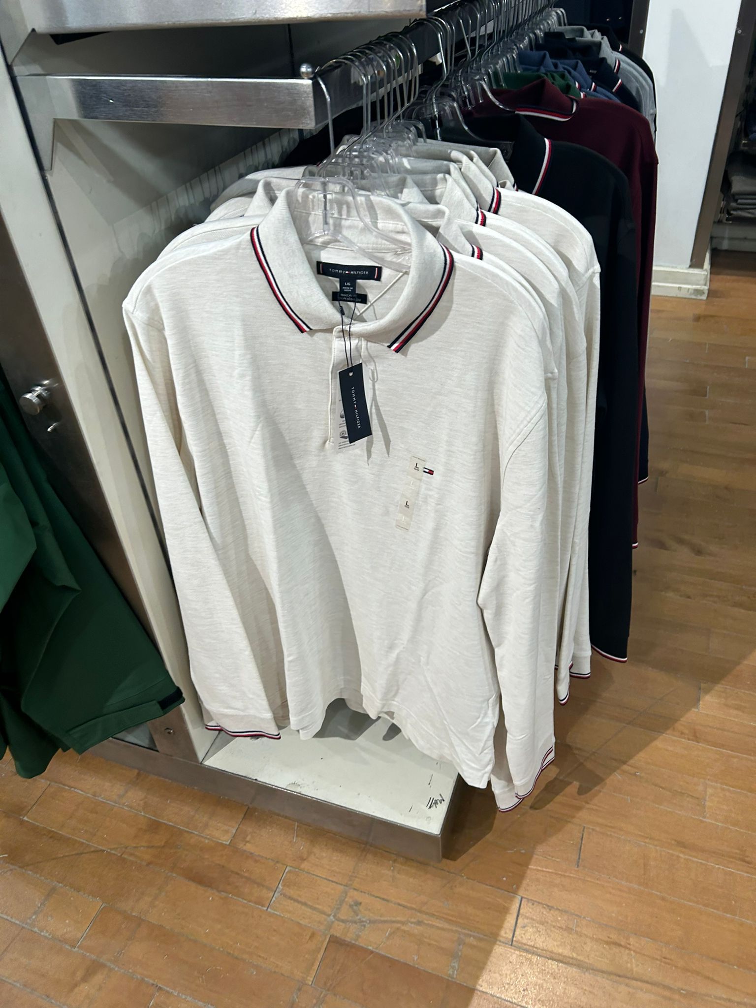 Tommy Hilfiger MENS' Long-Sleeve Tommy Wicking Polo Beige Heather