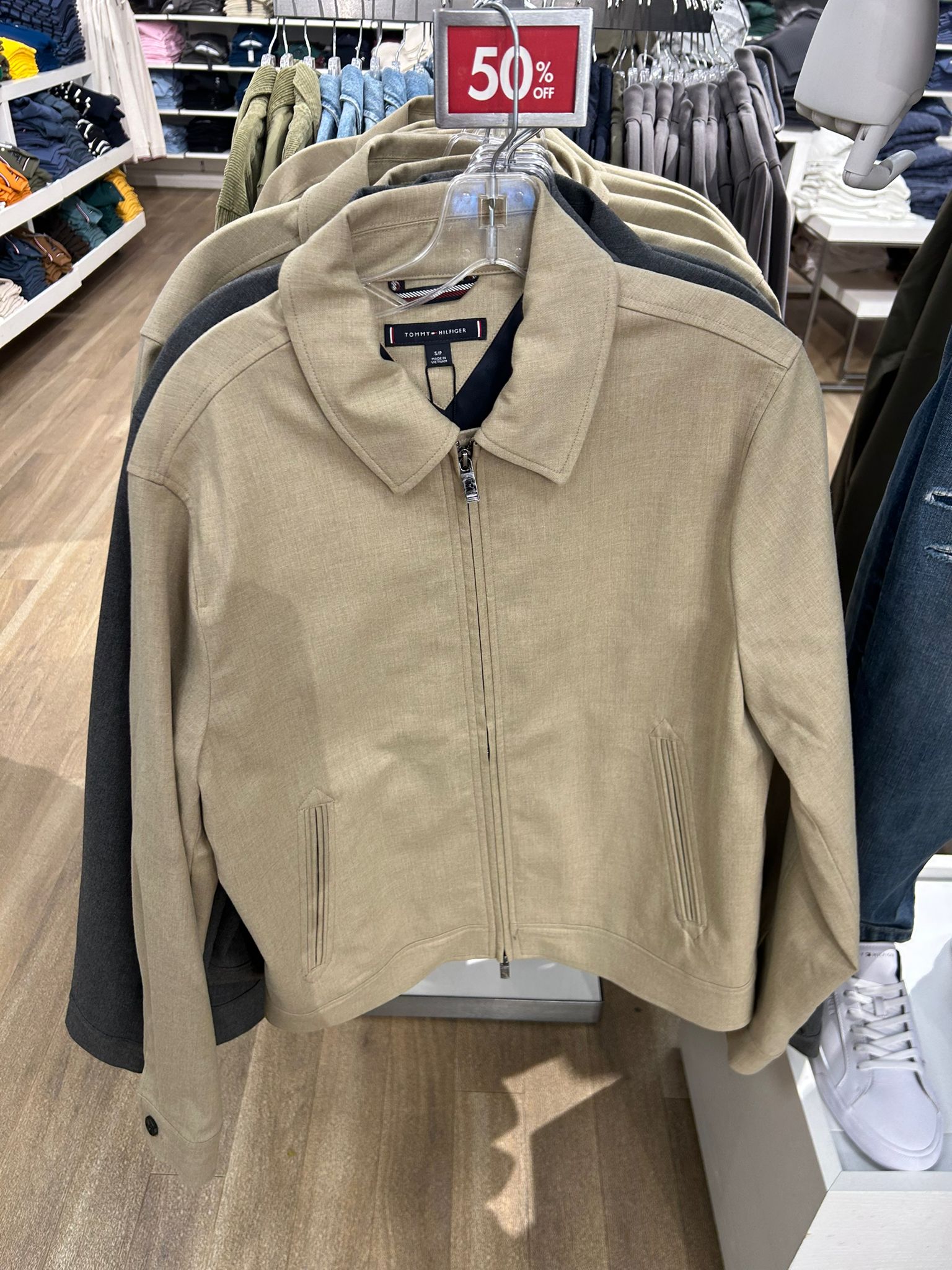 Tommy MENS' Lightweight Zip Ivy Jacket Classic Khaki