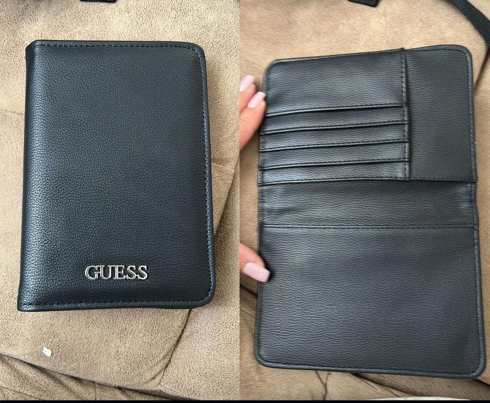 GUESS Unisex Black Faux Leather Logo Passport Case Holder Wallet