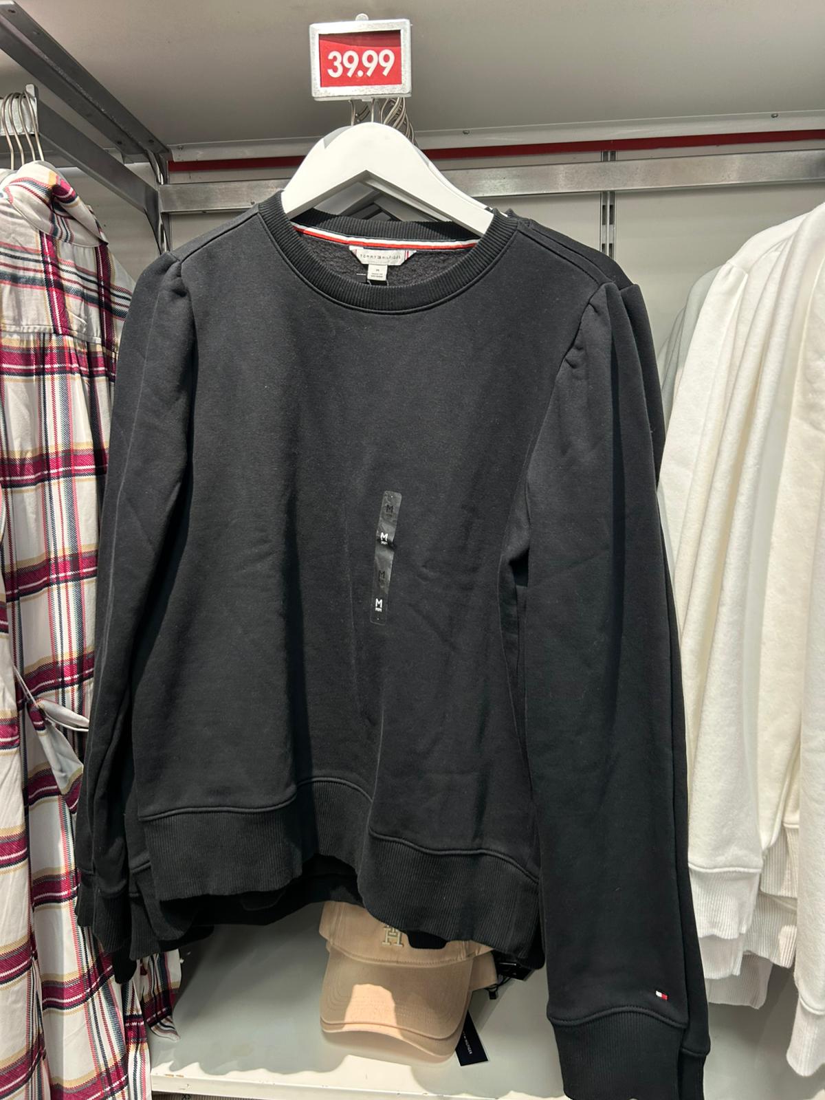 Womens' TOMMY Puff-Sleeve Fleece Sweatshirt BLACK