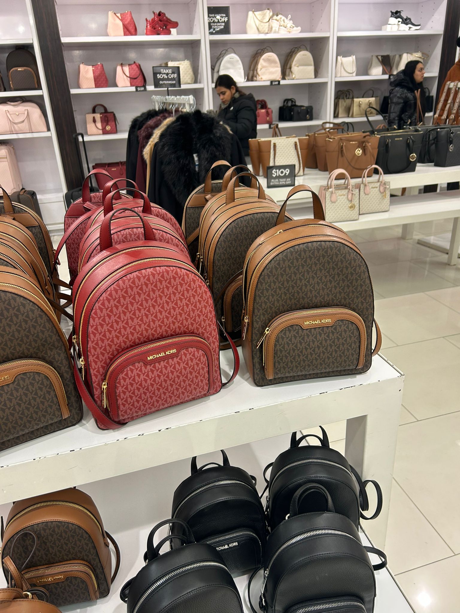 Women's Michael Kors Jaycee Medium Signature Logo Backpack CHERRY