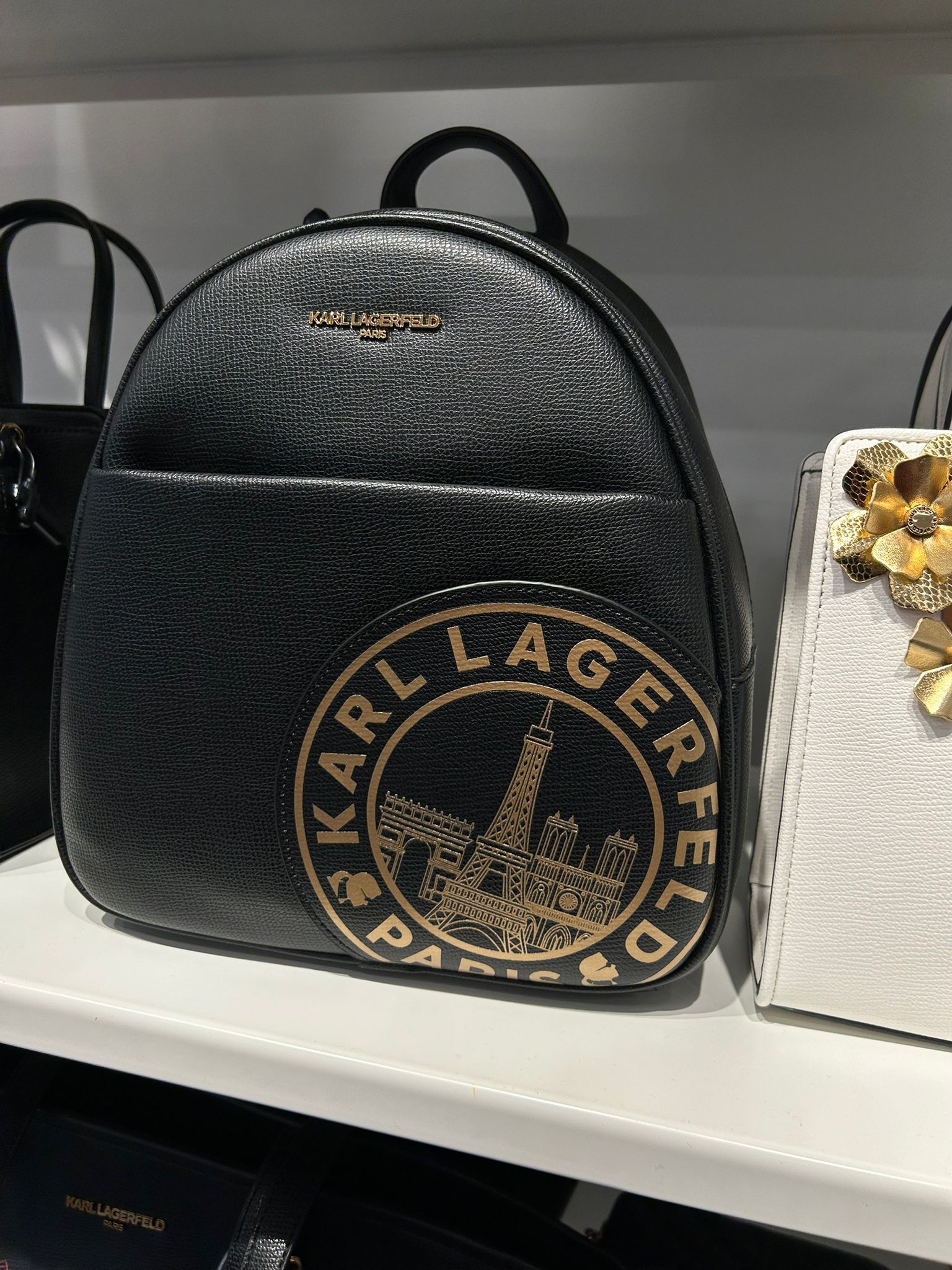 Karl Lagerfeld Paris Womens' MAYBELLE BACKPACK BLACK WITH WHITE LOGO