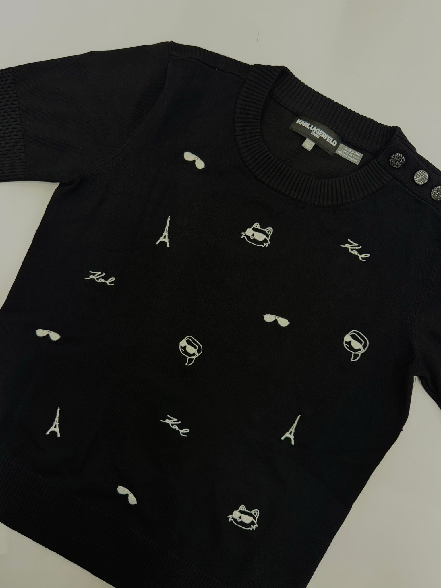 Karl Lagerfeld Paris Women's SHORT SLEEVE WHIMSY SWEATER BLACK