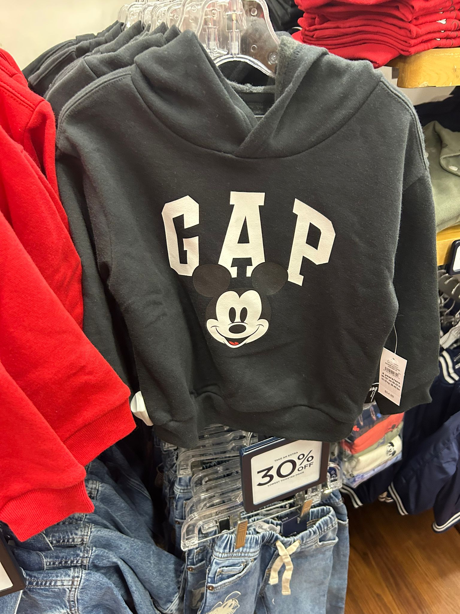 BabyBOY Gap × Disney Mickey Mouse Relaxed Logo Hoodie /Disney Family Black Moonless Night