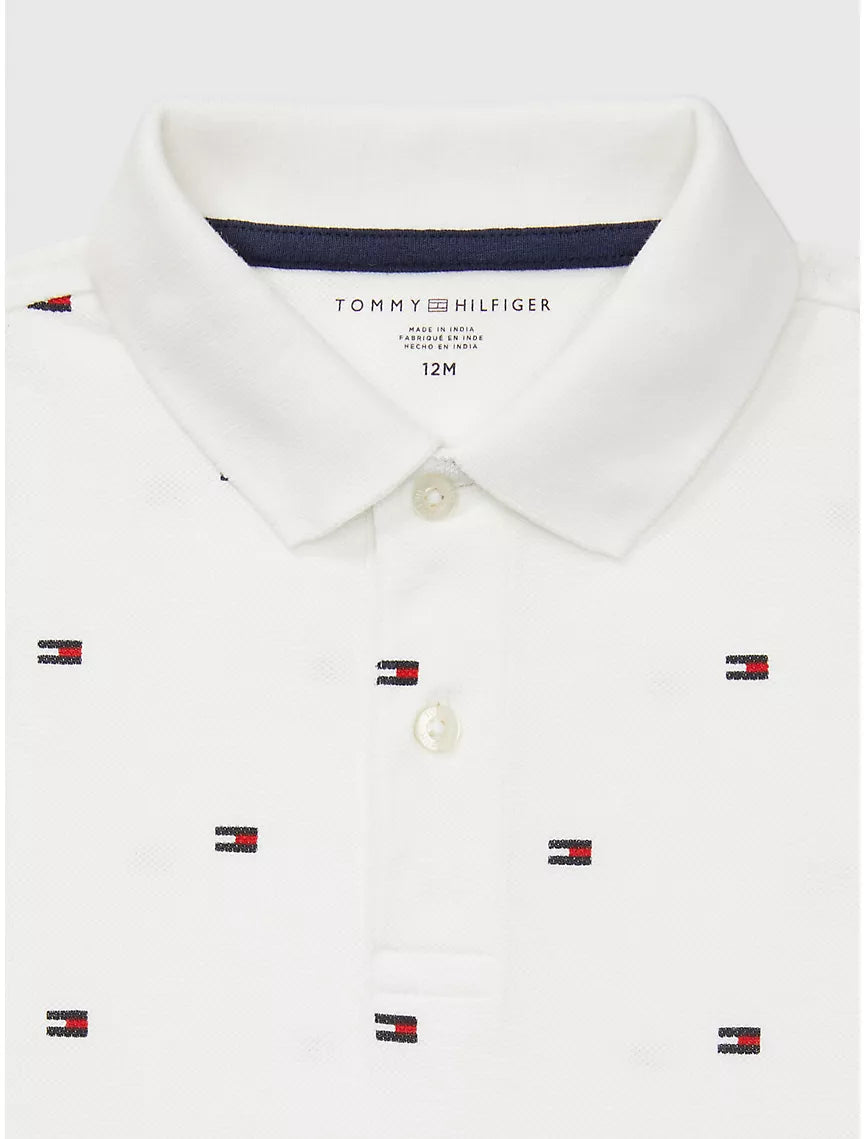 TOMMY HILFIGER KIDS' FLAG PRINT POLO - WHITE