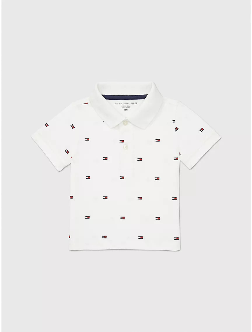 TOMMY HILFIGER KIDS' FLAG PRINT POLO - WHITE