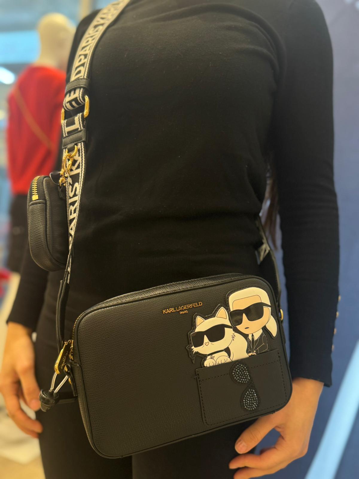 Karl Lagerfeld Paris Womens' MAYBELLE SUNGLASS DUO CROSSBODY  Black