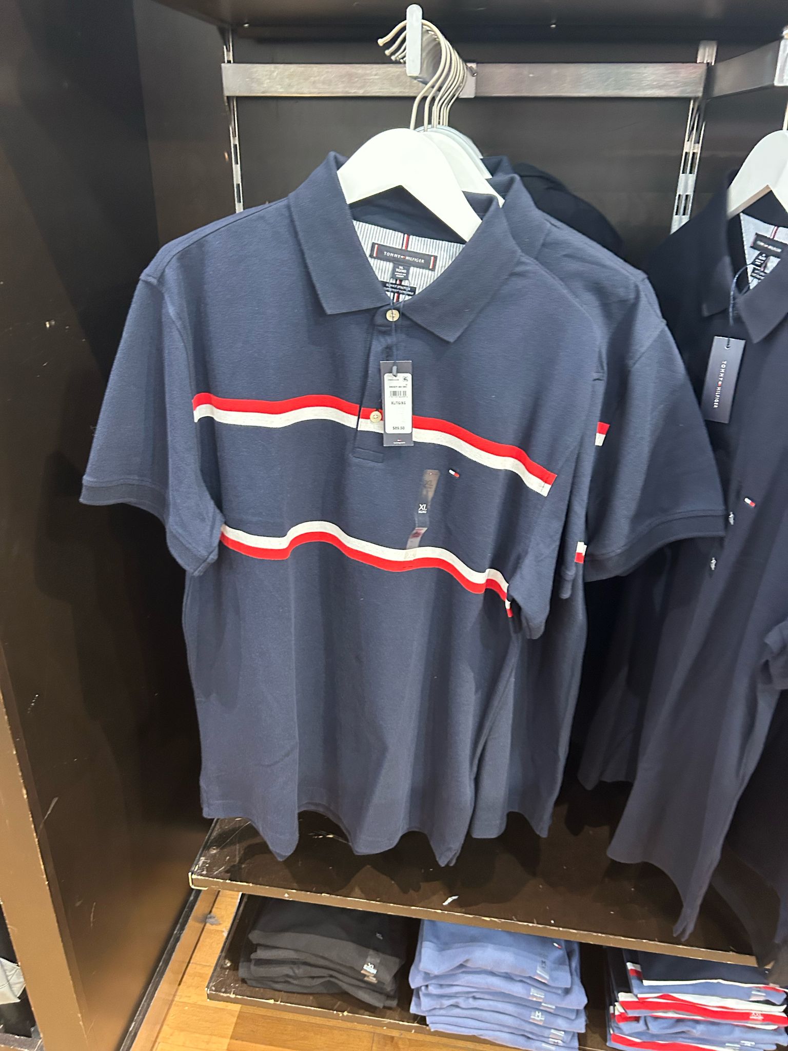 MENS' TOMMY Slim Fit Block Stripe Polo/Navy
