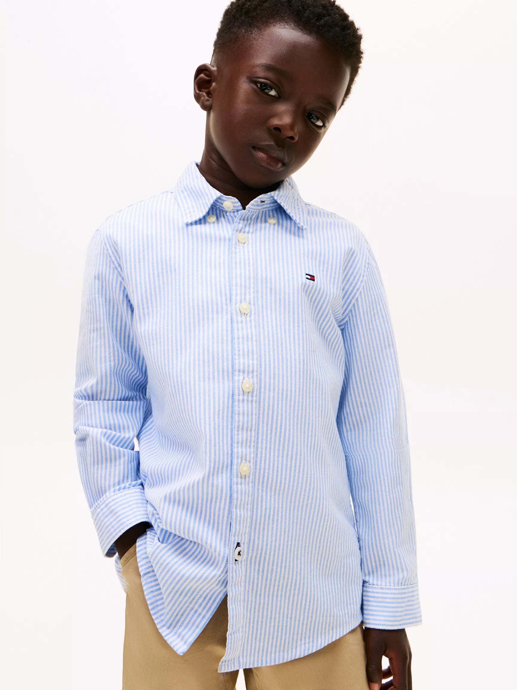 Boys' Tommy Stripe Stretch Oxford Shirt/ Copenhagen Blue Stripe