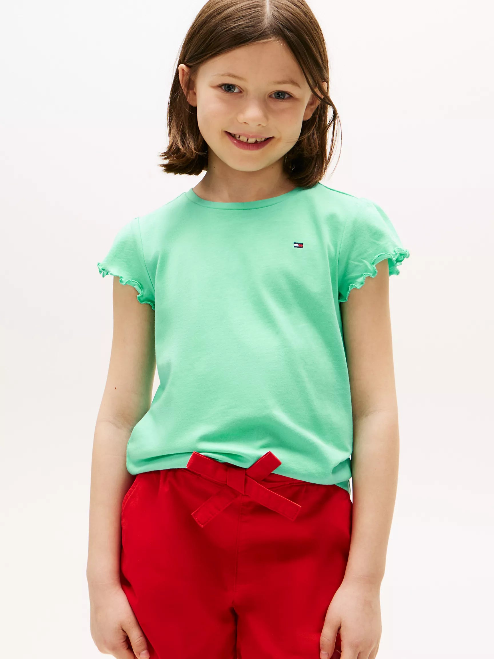 Tommy Hilfiger Girls Ruffle-Sleeve Top/Miami Aqua