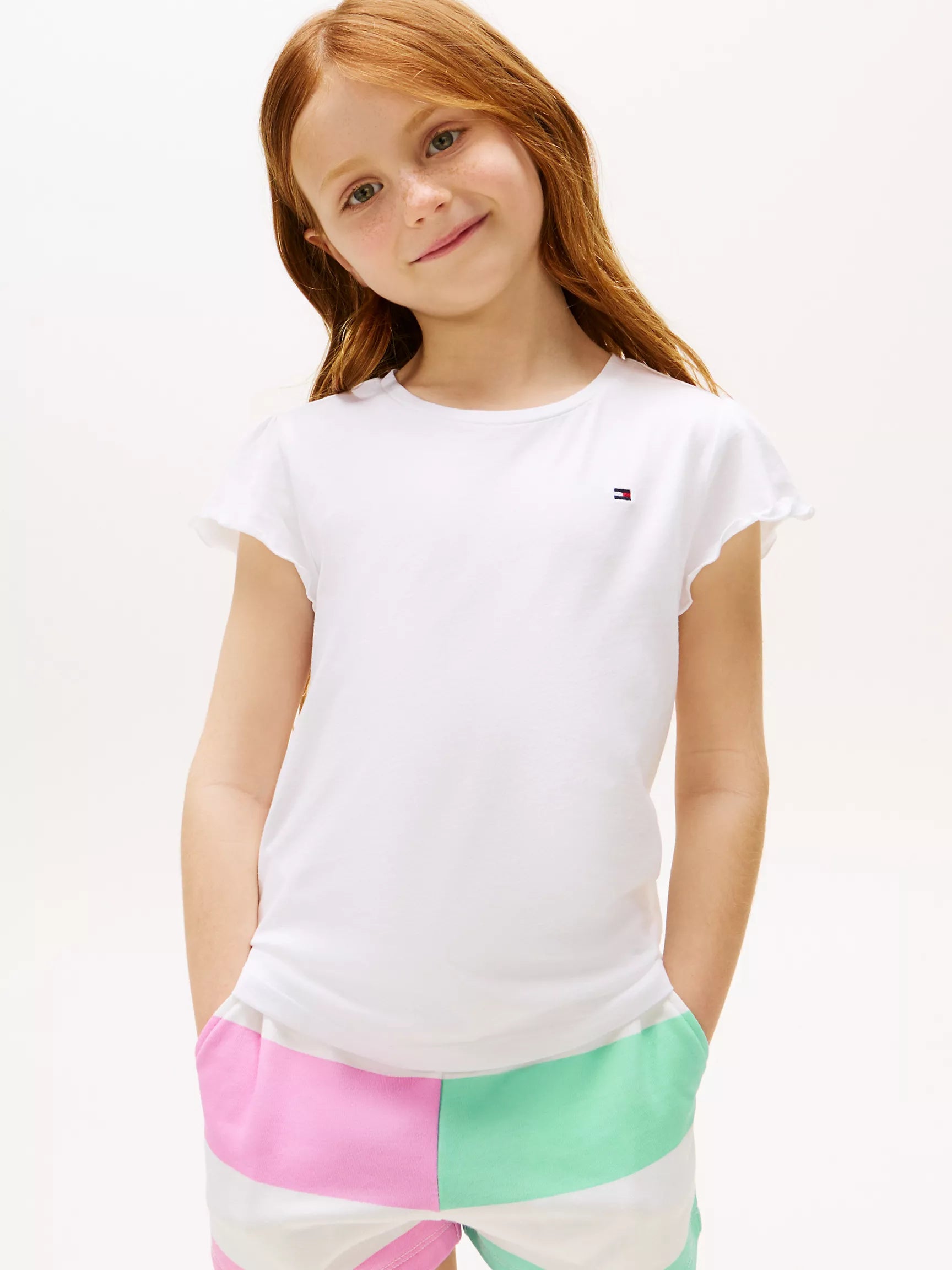 Tommy Hilfiger Girls Ruffle-Sleeve Top/Fresh White