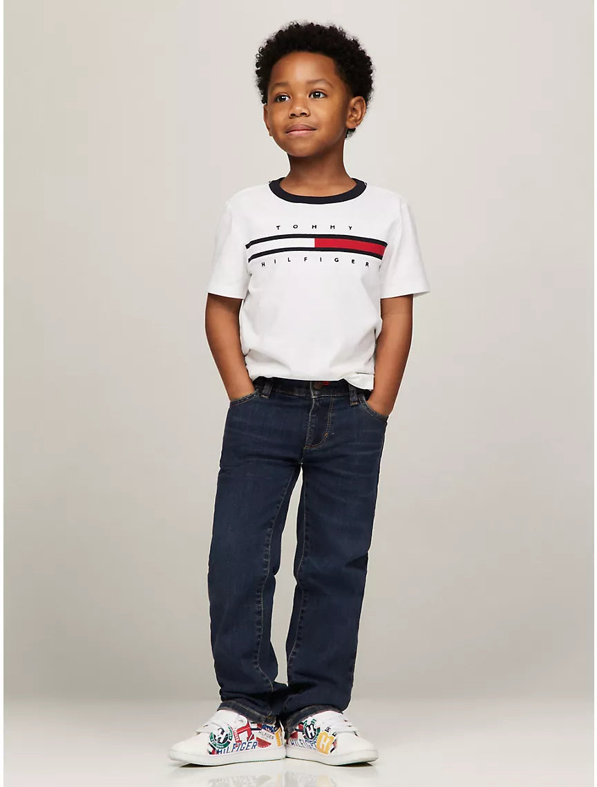 Tommy Hilfiger Kids' Flag Stripe Logo Ringer T-Shirt - Optic White