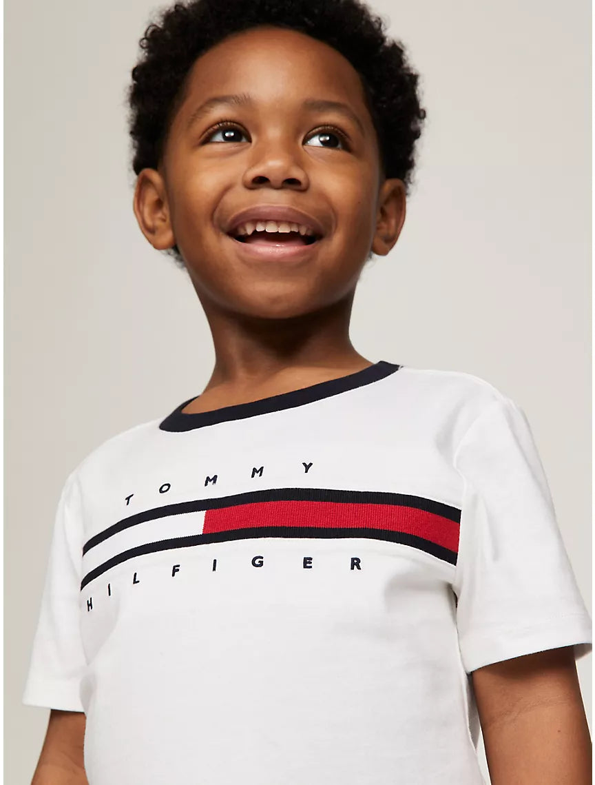 Tommy Hilfiger Kids' Flag Stripe Logo Ringer T-Shirt - Optic White