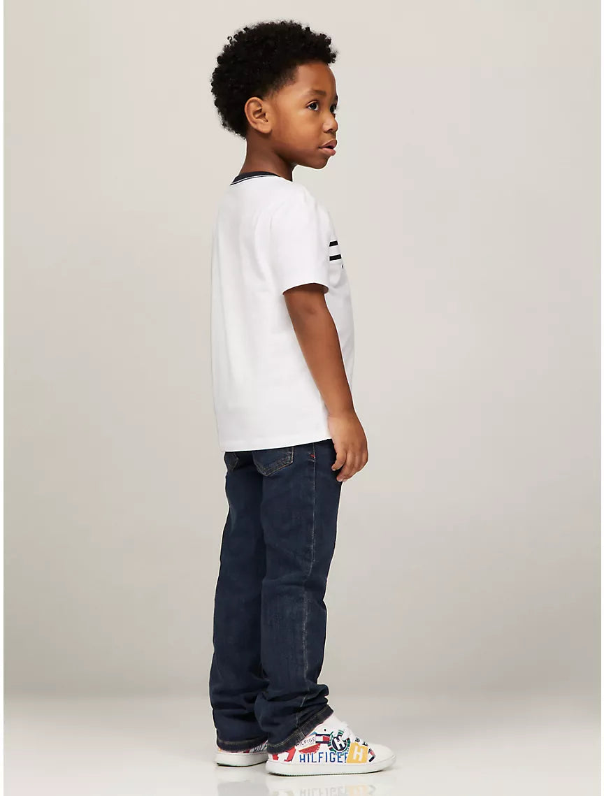 Tommy Hilfiger Kids' Flag Stripe Logo Ringer T-Shirt - Optic White