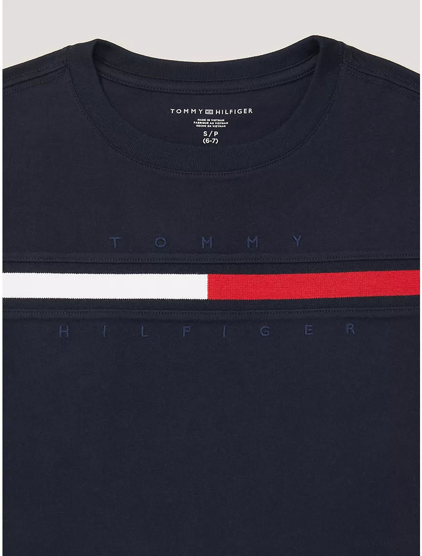 Tommy Hilfiger Kids' Flag Stripe Logo Ringer T-Shirt - Navy