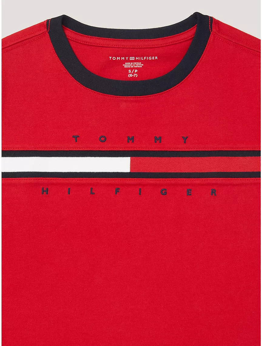 Tommy Hilfiger Kids' Flag Stripe Logo Ringer T-Shirt - Primary Red