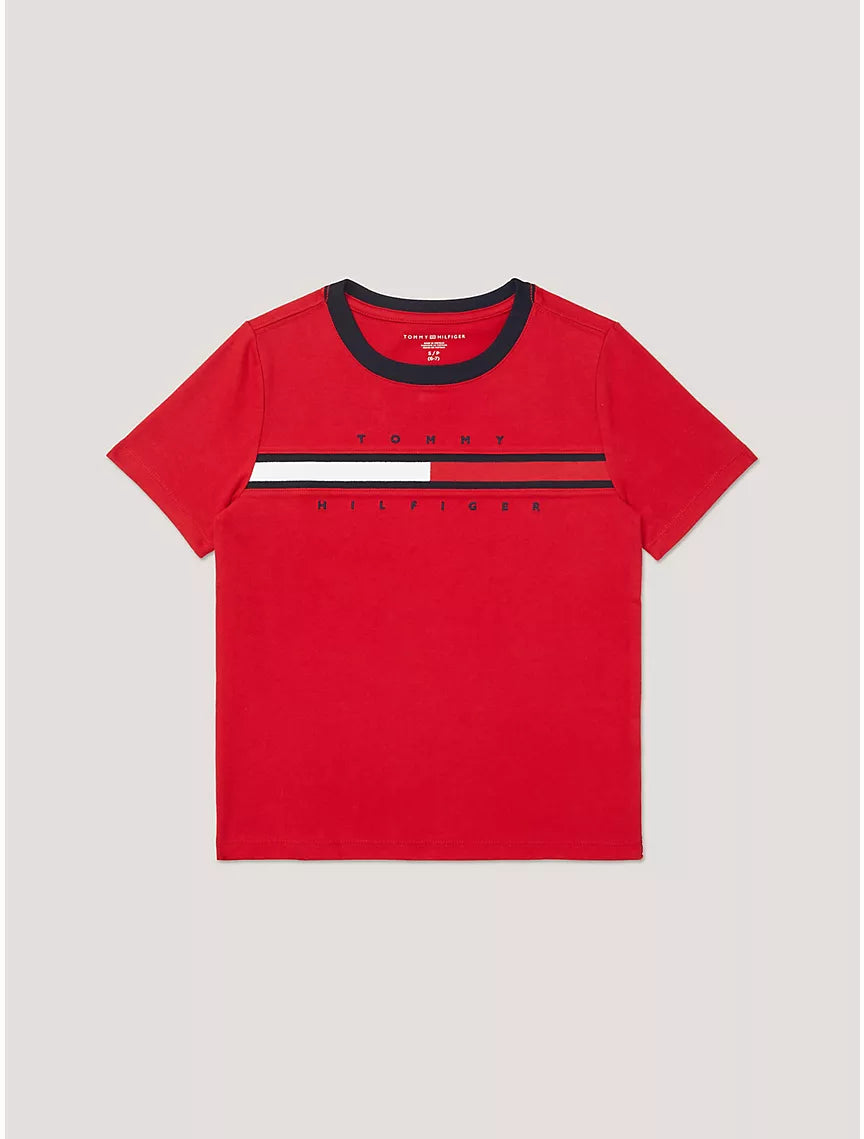 Tommy Hilfiger Kids' Flag Stripe Logo Ringer T-Shirt - Primary Red