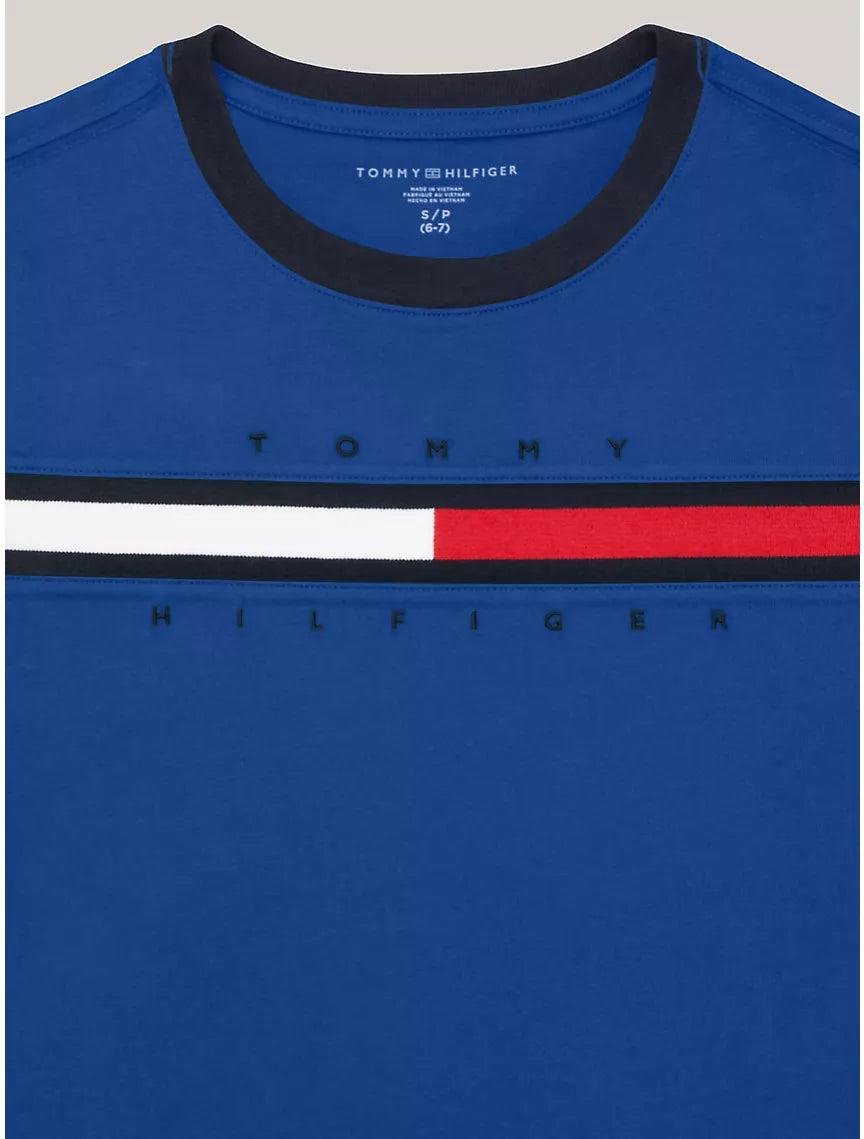 Tommy Hilfiger Kids' Flag Stripe Logo Ringer T-Shirt - Kettle Blue