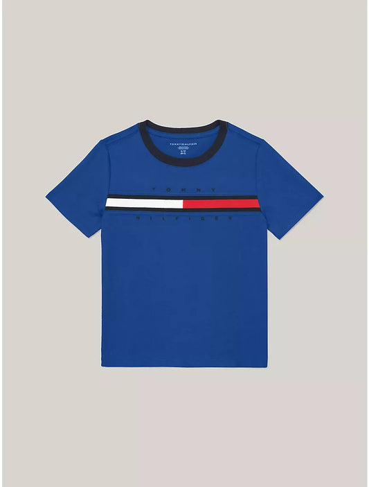 Tommy Hilfiger Kids' Flag Stripe Logo Ringer T-Shirt - Kettle Blue